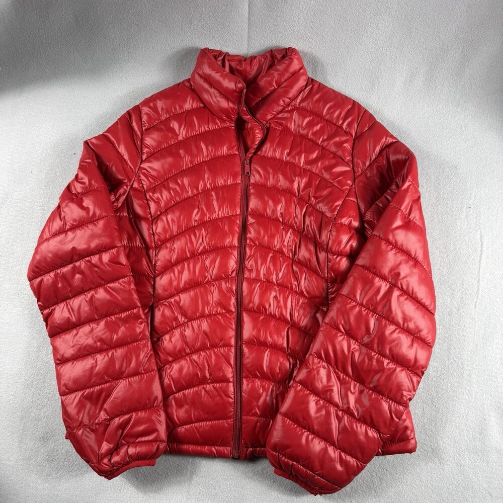 Old Navy Women M Red Lightweight Puffer Jacket Quilted Nylon Zip Front Athleisur - Picture 3 of 13